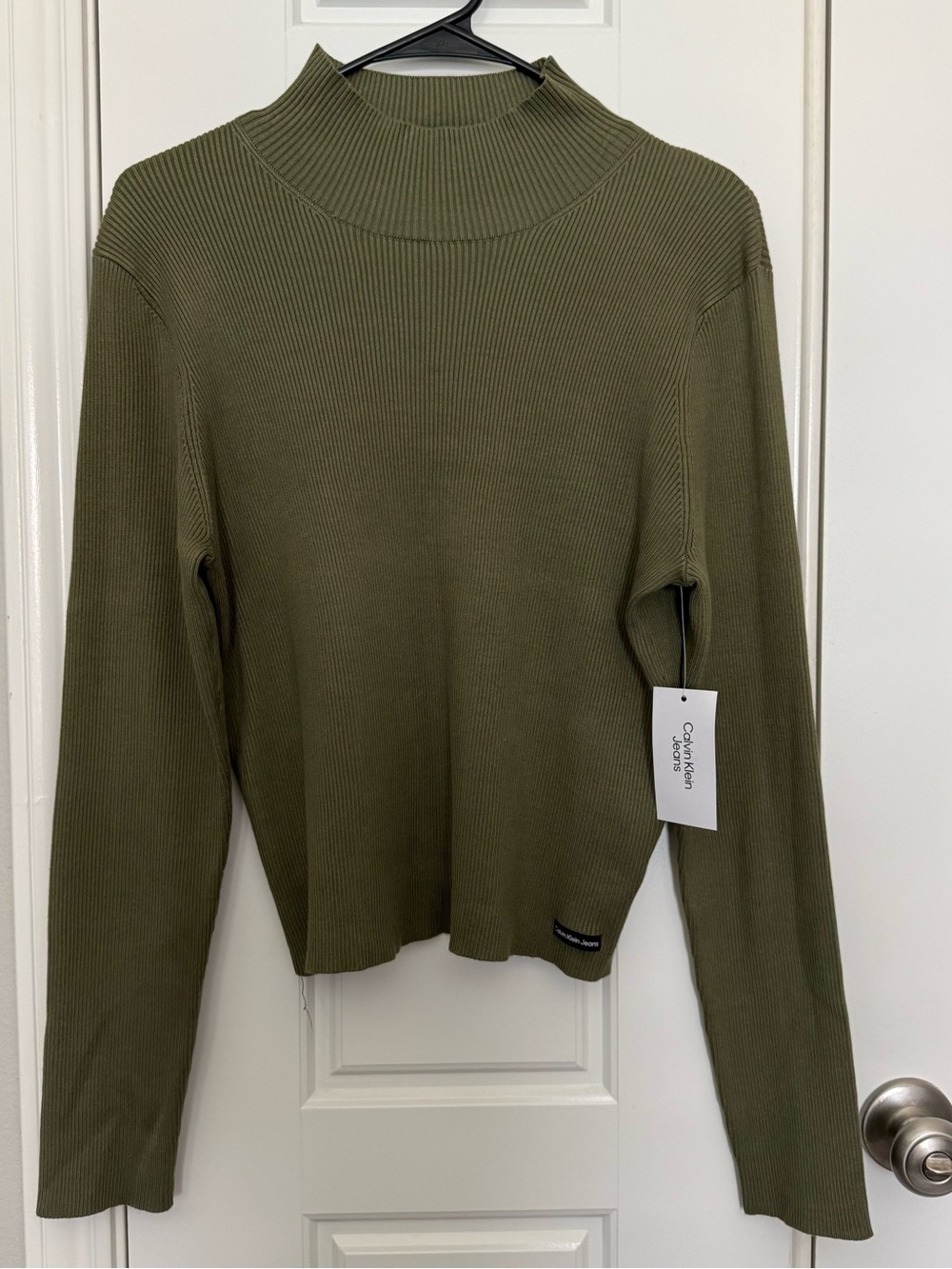 Calvin Klein Jeans Olive Ribbed Knit Top Size XL